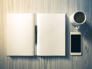 High angle view of a setting table of business workplace.