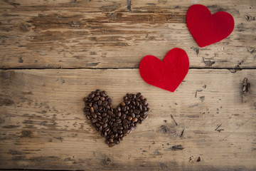 Coffee beans and red heart