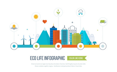 Naklejka premium Green eco city infographic. Ecology concept,