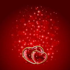 Two hearts on starry Valentines background