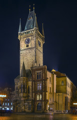 Fototapeta na wymiar Old Town City Hall at night, Prague