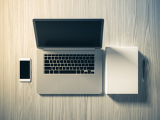 High angle view of a setting table of business workplace.