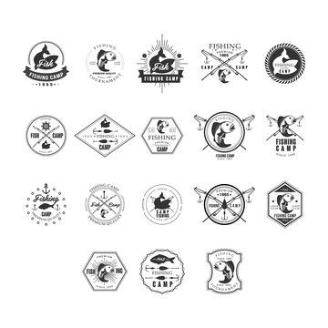 Fishing Retro Design Insignias Logotypes Set. Vector Elements Illustrations.
