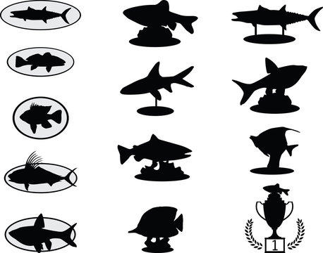 Fish trophies illustrated on white