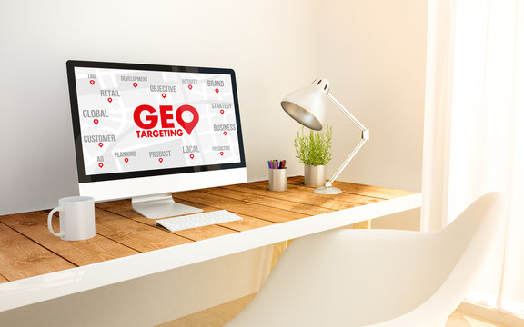 minimalist workplace with geo targeting concept