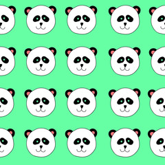 Panda seamless pattern. Cute pandas on mint background