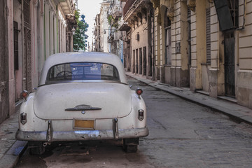 Cuban old car parked
