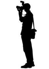 Man with a camera on white background