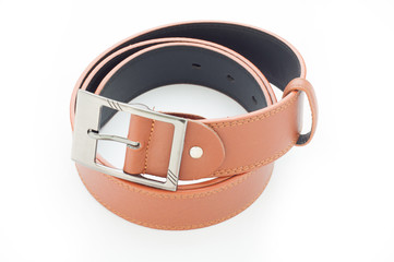 Brown leather belt isolated on white background.