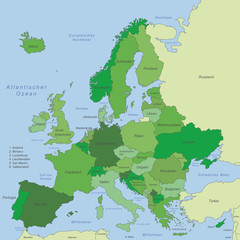 Kontinent Europa in Grün (beschriftet) - Vektor - obrazy, fototapety, plakaty