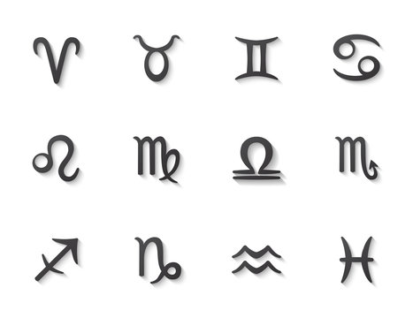 Zodiac black signs set for web and print. Vector symbol set