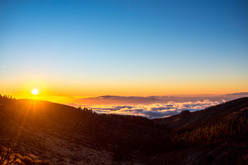 Beautiful landscape view on the sunset