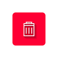 A flat icon for web with the image of the bin on a red background.