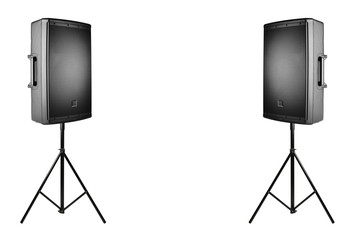 Naklejka premium professional audio speakers PA on the tripods, isolated on white