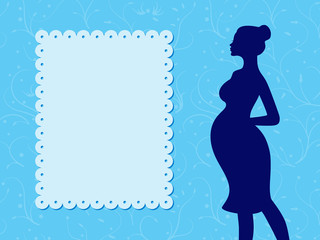 Greeting card with pregnant woman in blue colours