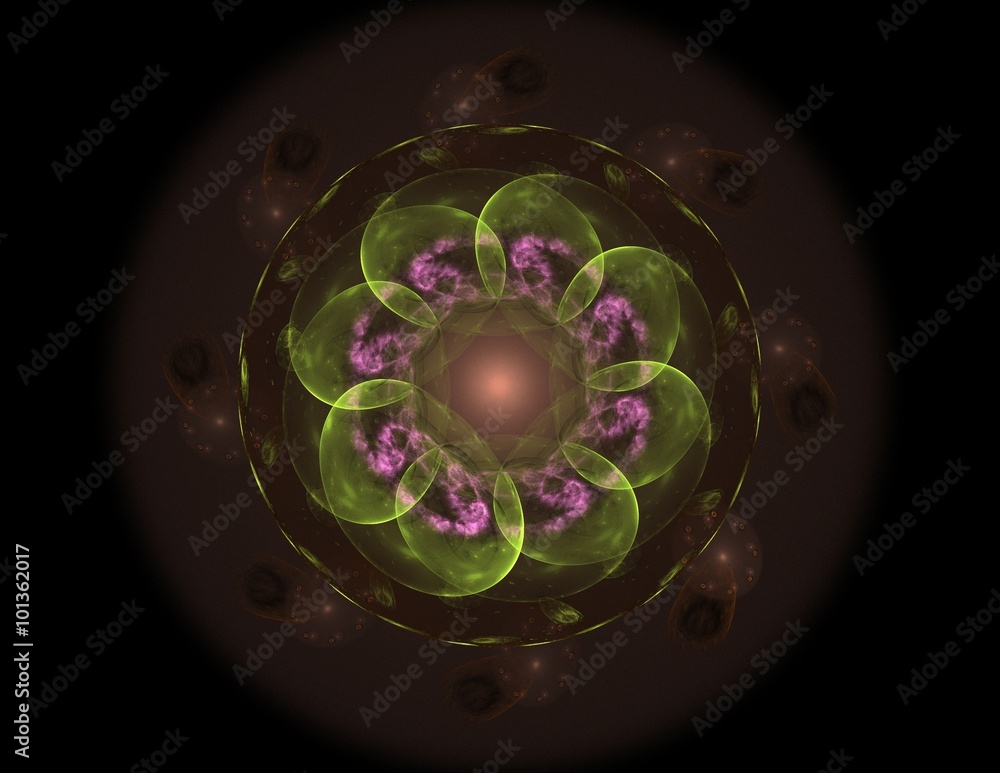 Poster elementary particles series. interplay of abstract fractal forms on the subject of nuclear physics s