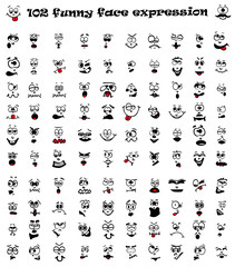Vector illustration of 102 cartoon facial expression. - obrazy, fototapety, plakaty