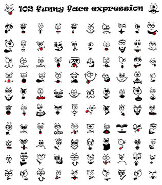 Vector illustration of 102 cartoon facial expression.