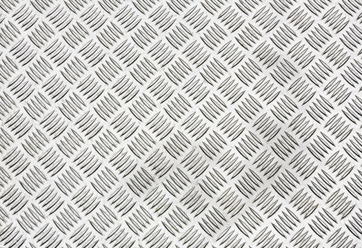 Diamond plate, also known as checker plate, tread plate, cross hatch kick plate and Durbar floor plate, wide shot in landscape orientation.