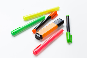Felt-tip pens on white background