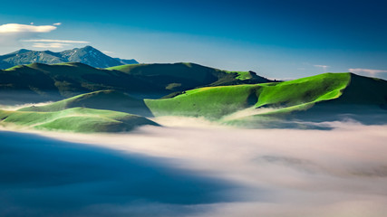 Foggy dawn in the Castelluccio, Umbria, Italy