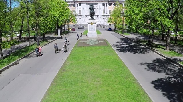 Quadrocopter shoot Square of Peter the Great in Saint Petersburg in summer day