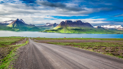 Mountain peaks and fjords in Iceland