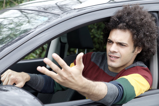 Man Stuck In Traffic Angry Driving Car