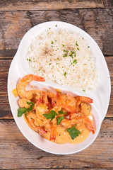 rice and spicy shrimp curry