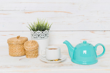 Home decor on wooden background