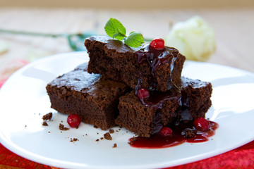 Beautiful chocolate cake with fresh berry .