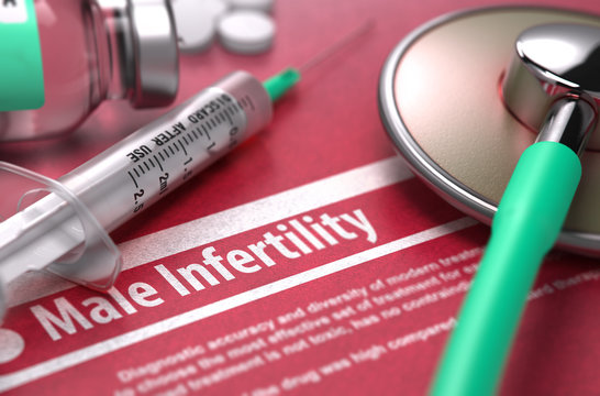 Male Infertility. Medical Concept on Red Background.