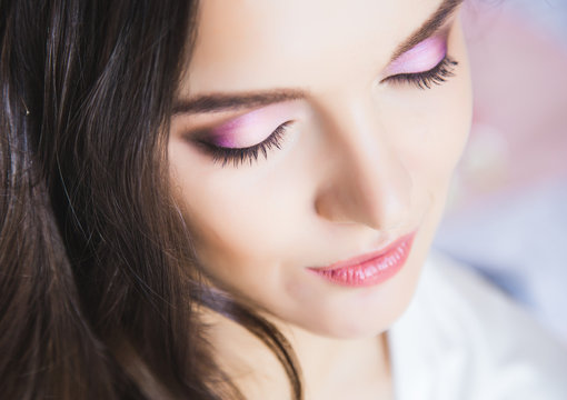 close-up portrait of beautiful girl with perfect makeup