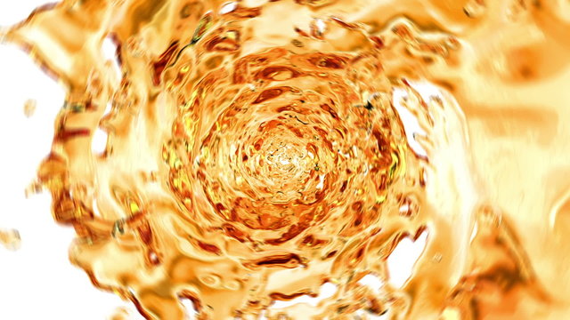 Water Colorful Whirl In Tube On White. Apple Juice, Tea, White Wine, Beer, Light Drink. Beautiful 3d Animation. HD 1080. Alpha Matte.