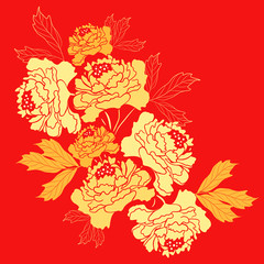 Chinese New Year Blooming Peony Flower Vector Design