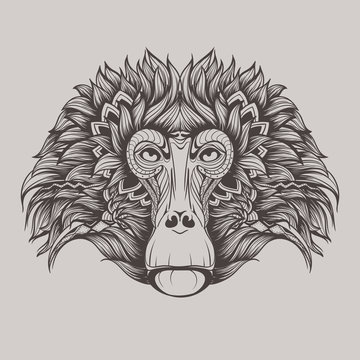recommend clip art: Baboon monkey face doodle