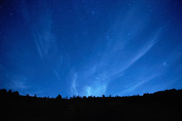 Ciel nocturne bleu foncé avec des étoiles.
