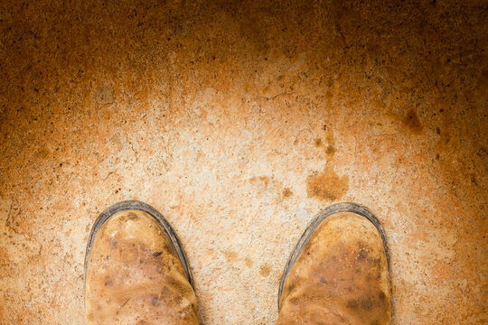 Top View Old Work Boots