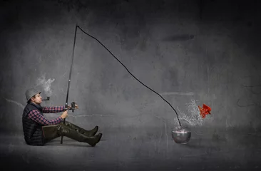 Poster fisherman catching goldfish © Garrincha