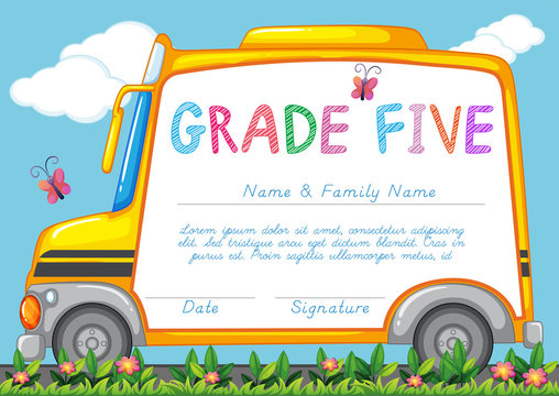 Certificate with background of schoolbus in the park