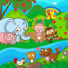 Obraz na płótnie Canvas Cute animals together at the river