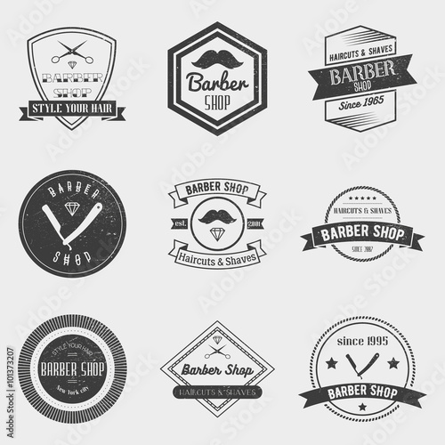 "Barber Shop Logo Vector Set In Vintage Style Design