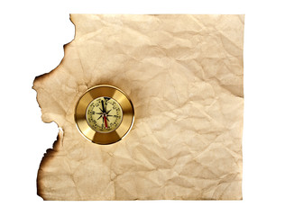 Old paper texture with compass on a white background