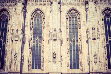 Milan city monuments and places Duomo lateral facade - vintage style photo
