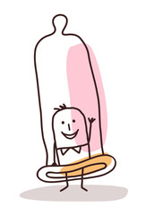 cartoon man in a big condom