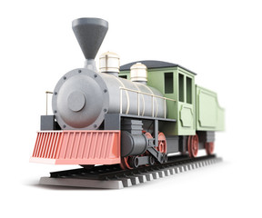 Old train isolated on white background. 3d rendering.