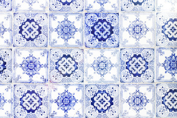 Traditional ornate portuguese decorative tiles azulejos - obrazy, fototapety, plakaty