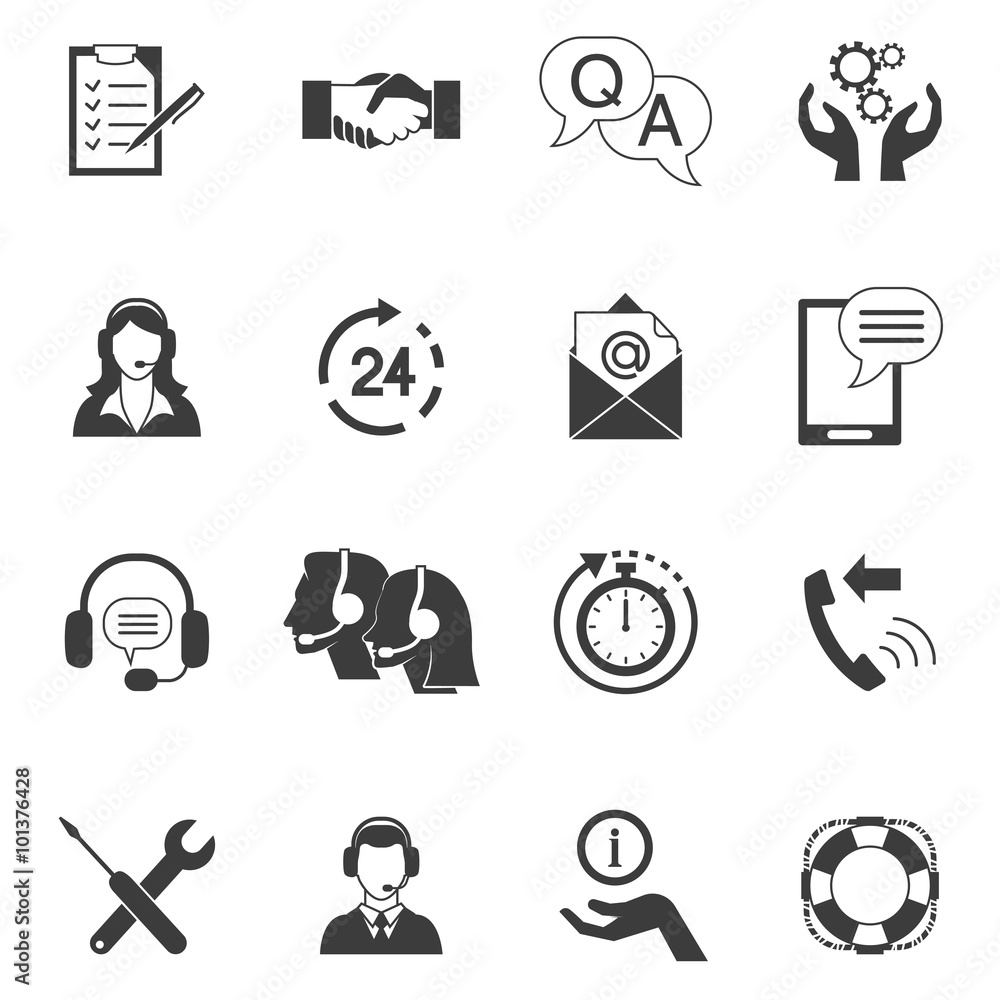 Wall mural black and white customer support icon set