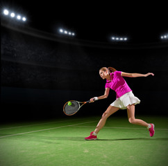 Fototapeta na wymiar Woman tennis player on court