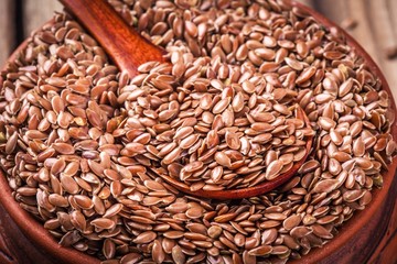 flax seeds in bowl closeup
